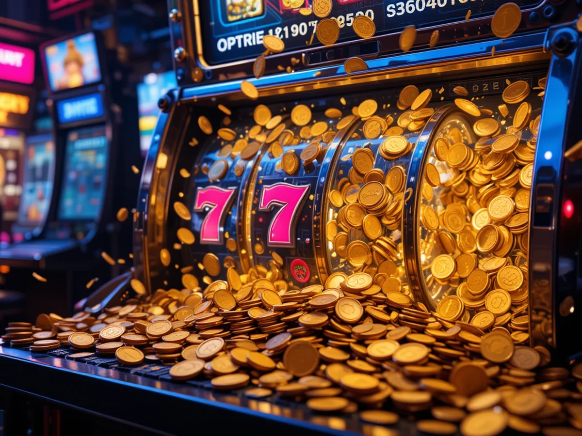 Tampilan permainan slot dengan gulungan dan simbol berwarna